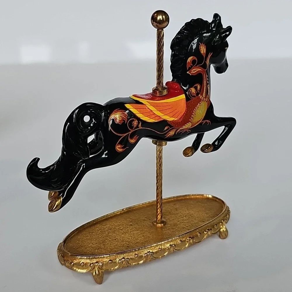 The World of Carousel Horses Russian Lacquer Horse Gold Porcelain‎ COA M1040